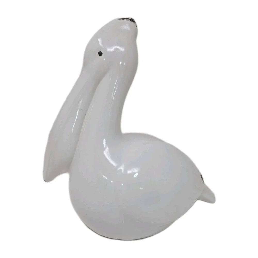 Ceramic Pelican Figurine White Statue Beach‎ House Distressed Decor Coastal U251